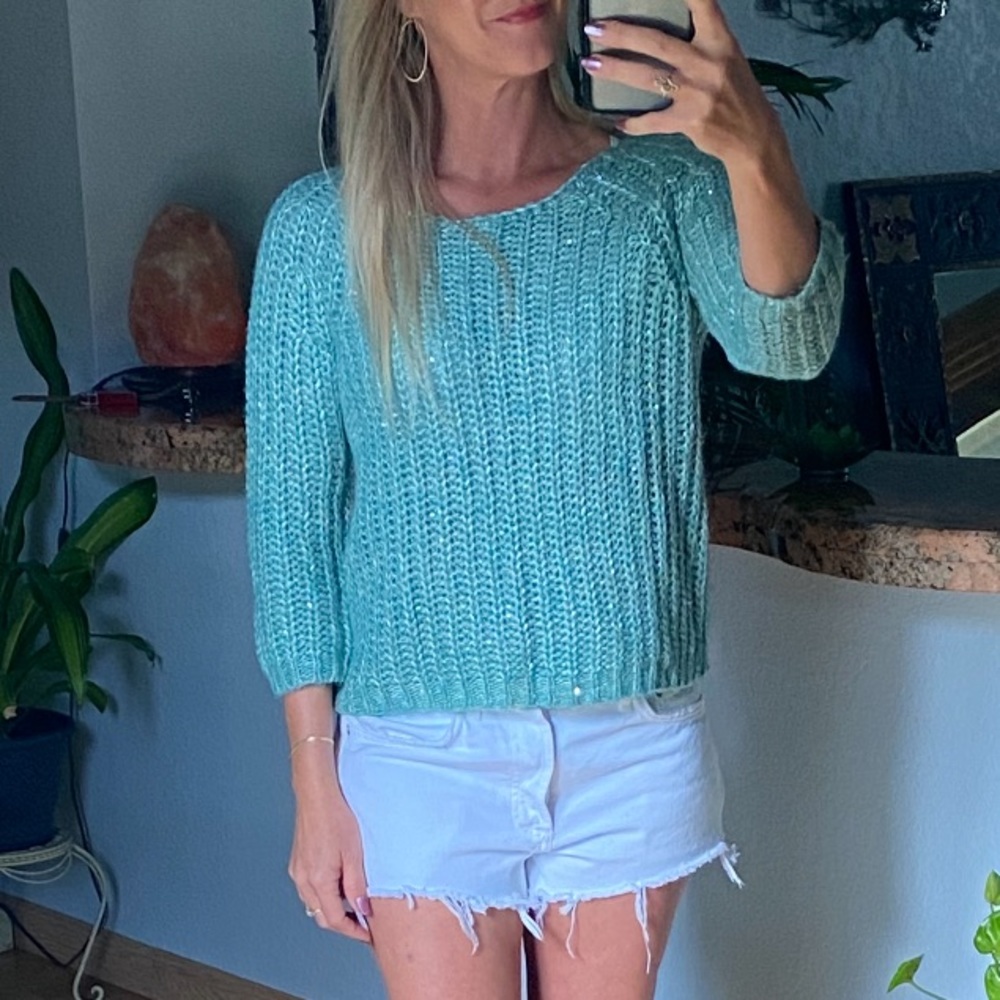 Anthropologie Seafoam Knit Sparkle Sweater - Picture 6 of 16